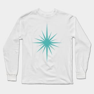 Turquoise Blue Starburst Mid Century Modern Long Sleeve T-Shirt